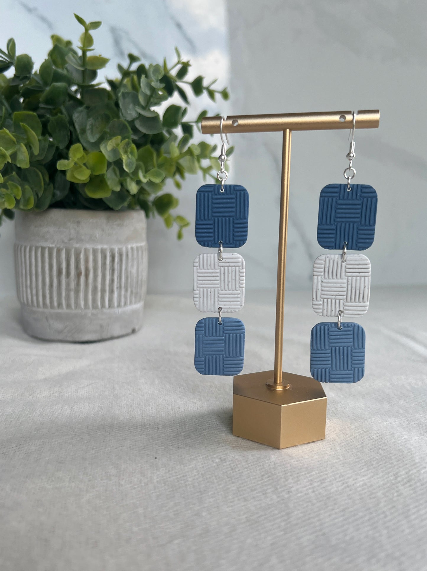 Coastal Blues Rectangle Dangle Earrings (Shimmer)