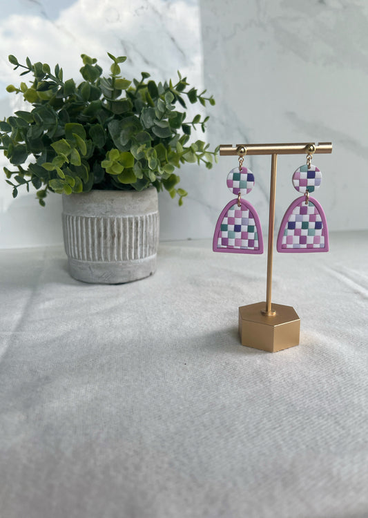 Pastel Checkered Dangle Earrings