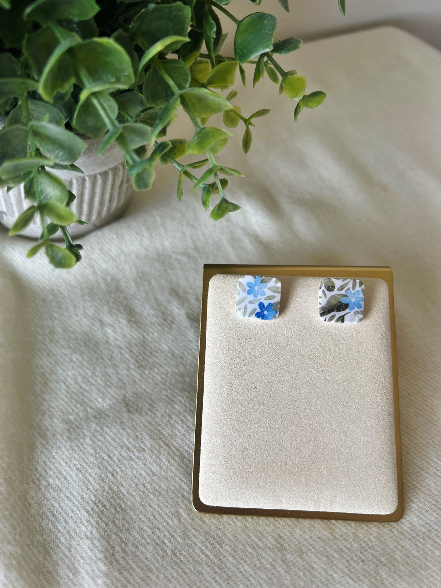 Blue Florals Square Studs