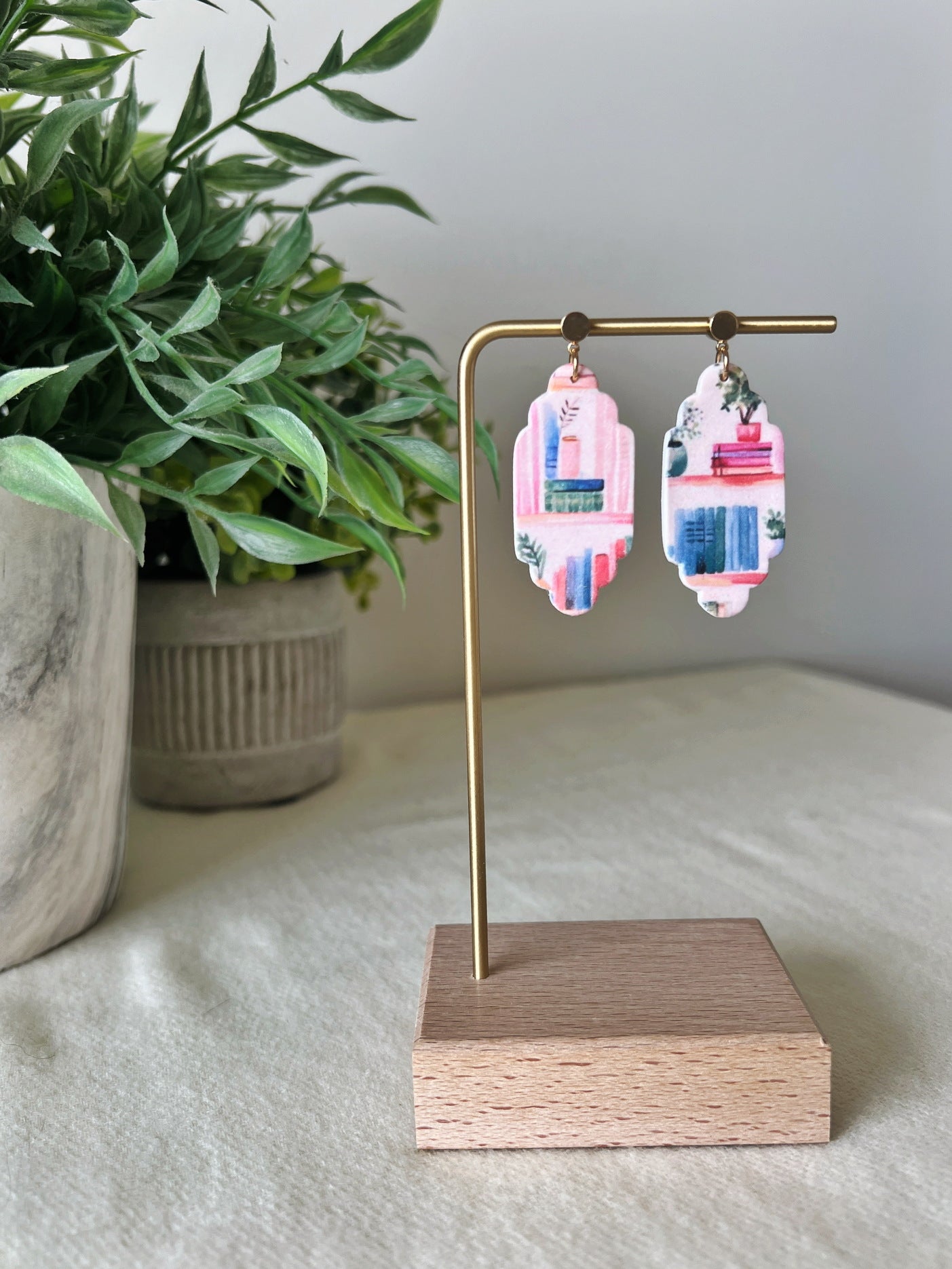 Bookshelf Print Earrings