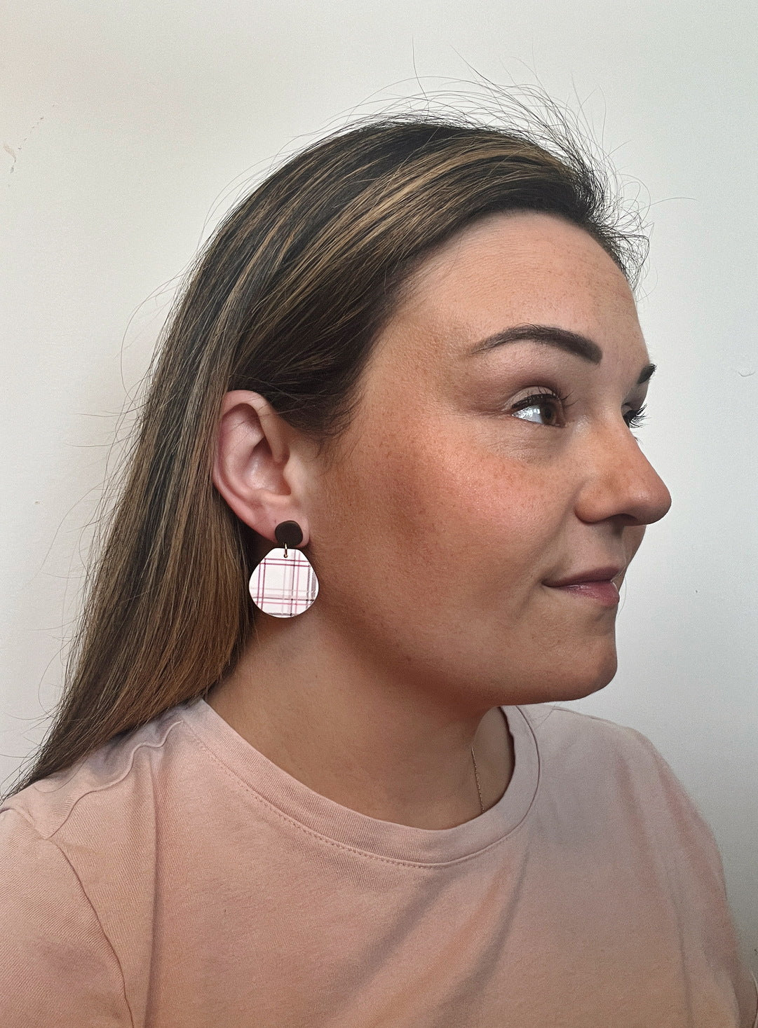 Classic Plaid Drops w/ Brown Stud Earrings