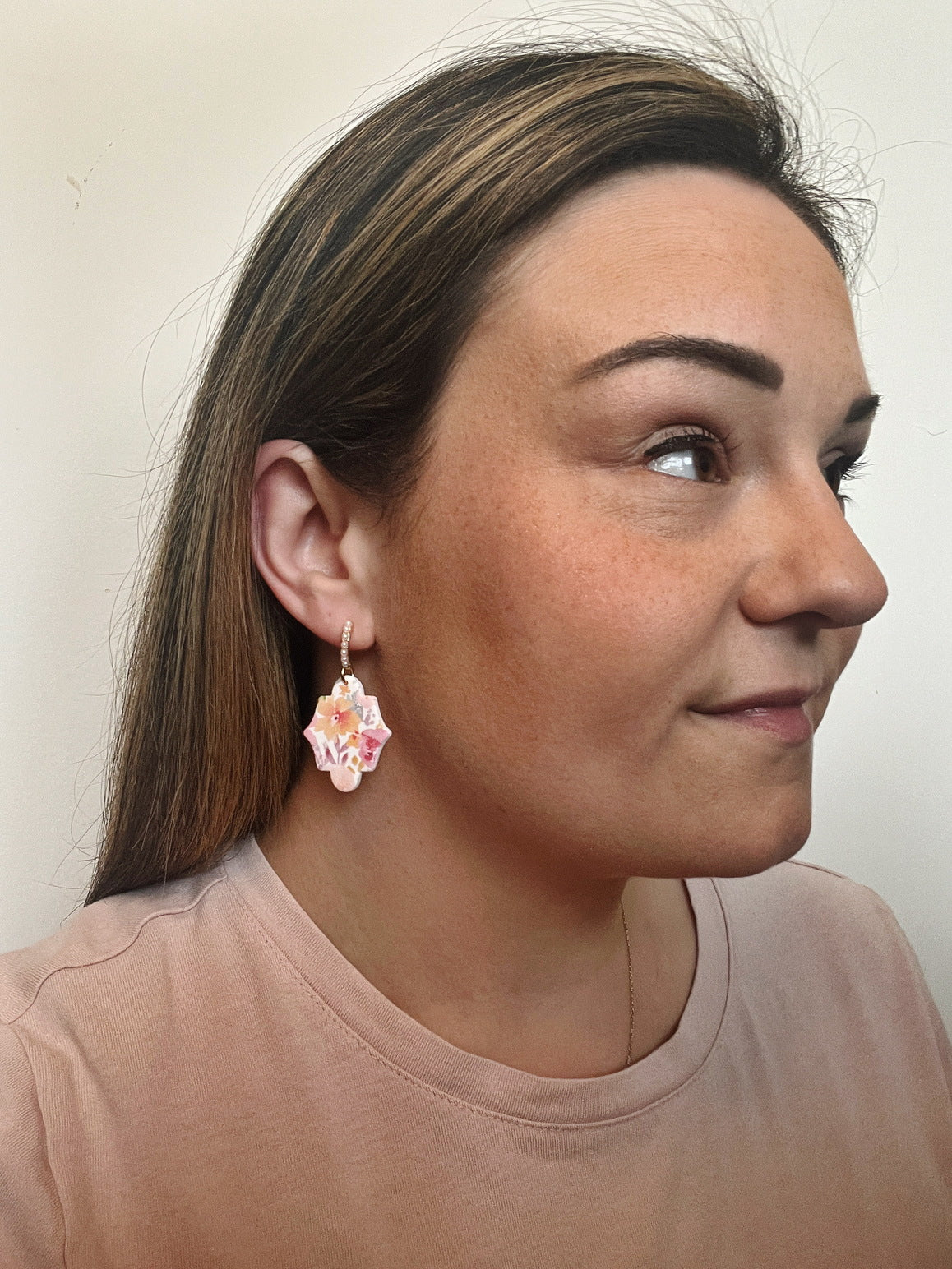 Watercolor Florals with Pearl Post Earrings