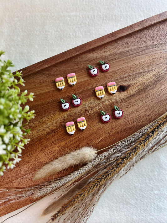Pencil and Apple Studs (Pack or Singles)