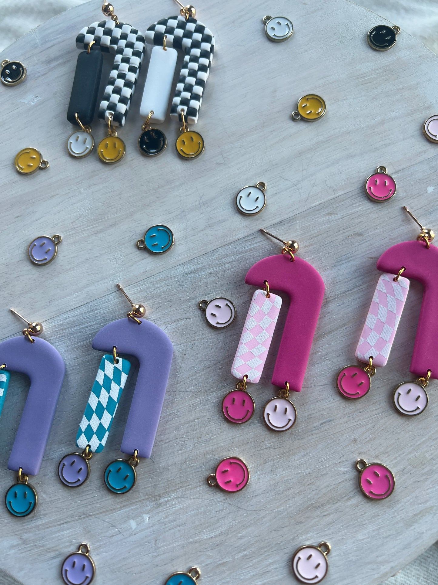 Retro Smiley Dangles in Black & White