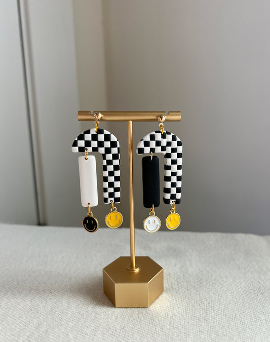 Retro Smiley Dangles in Black & White