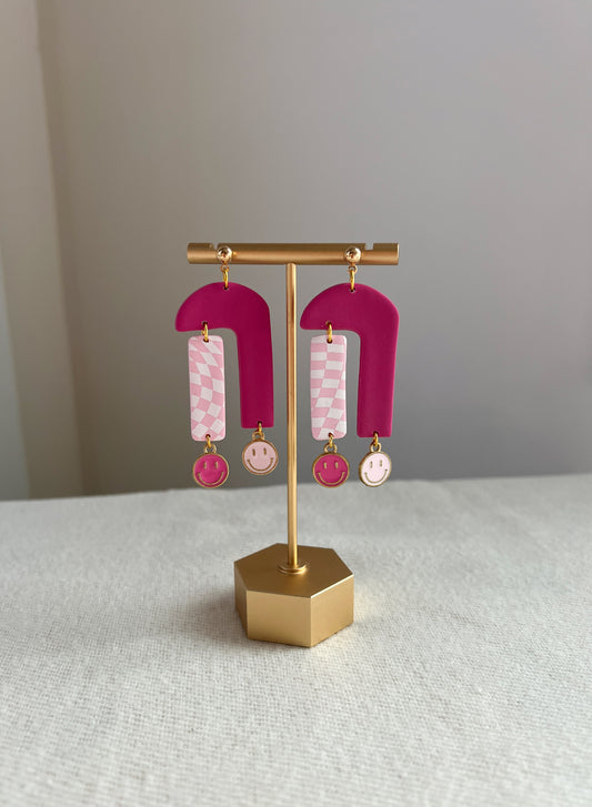 Retro Smiley Dangles in Pink