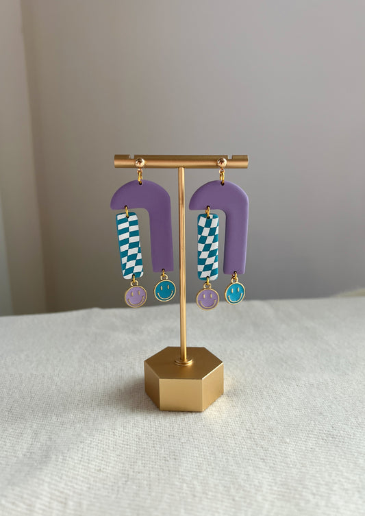Retro Smiley Dangles in Purple & Blue