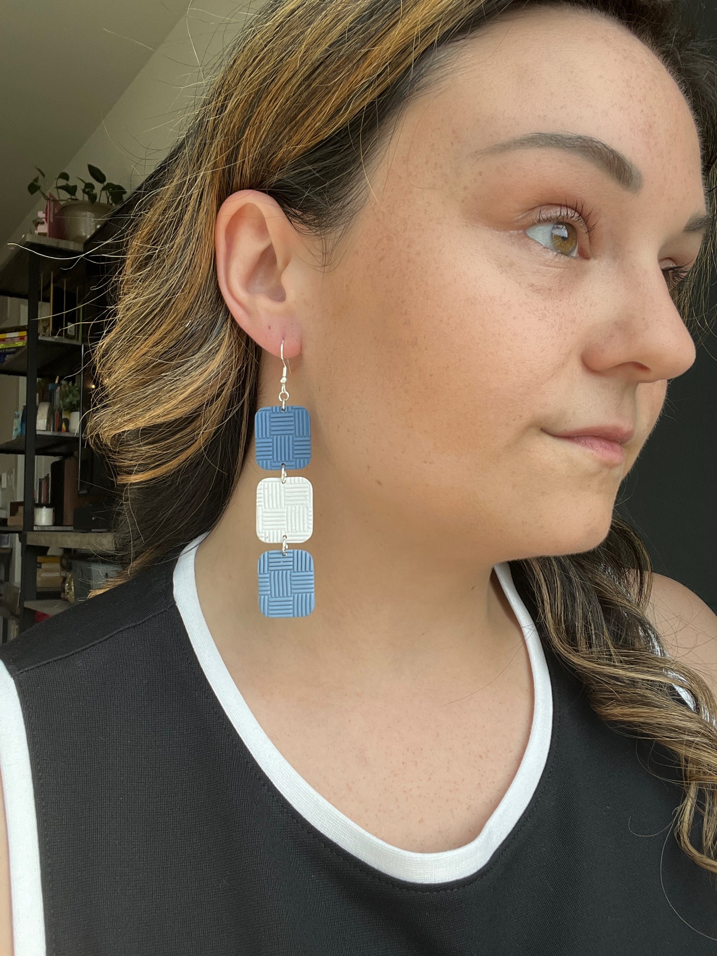 Coastal Blues Rectangle Dangle Earrings (Shimmer)