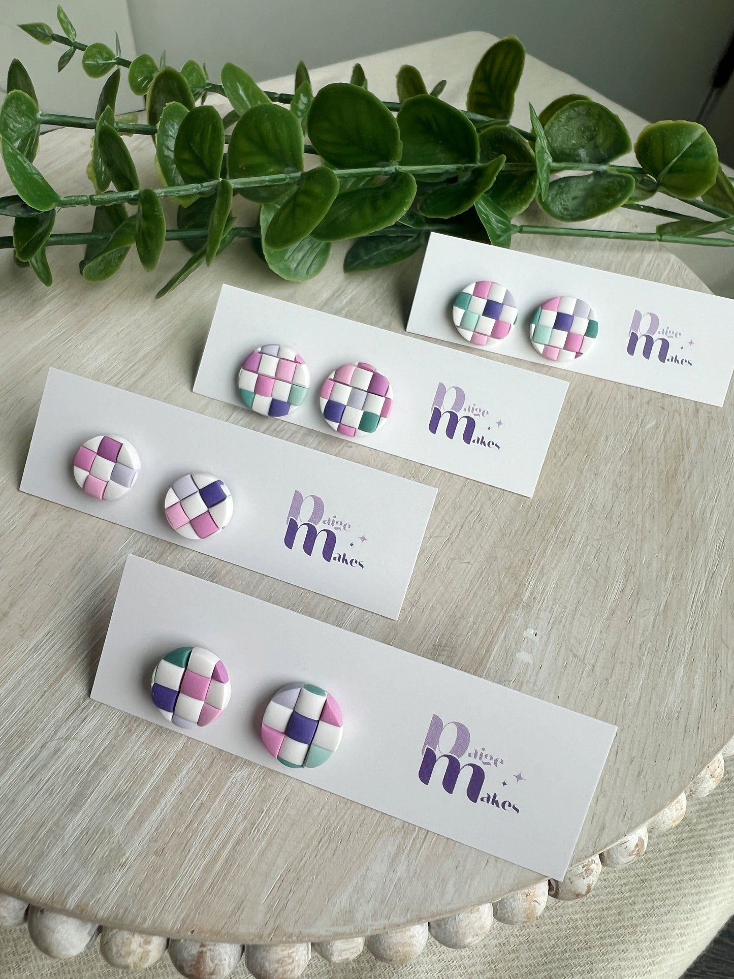 Pastel Checkered Circle Studs