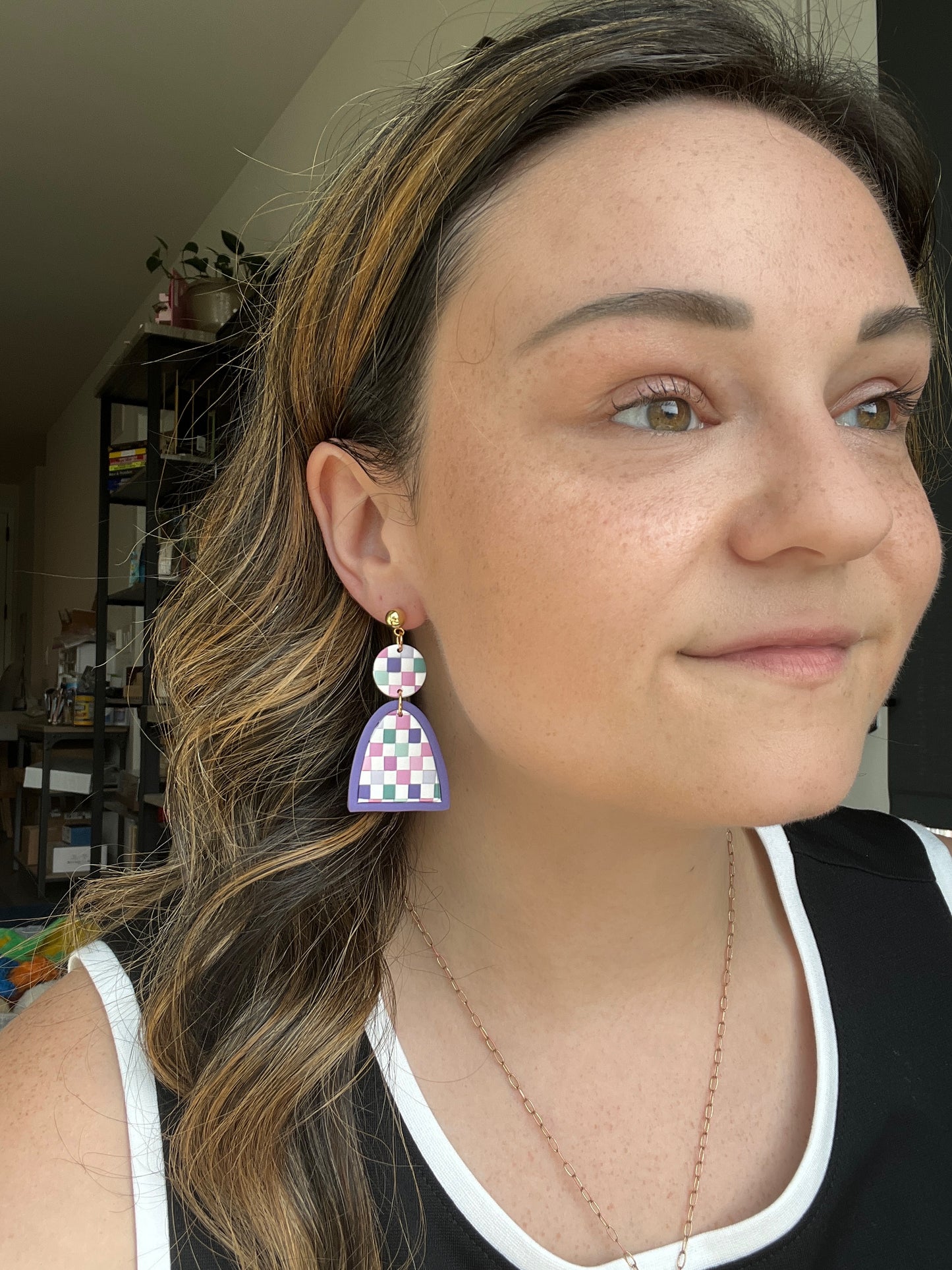 Pastel Checkered Dangle Earrings