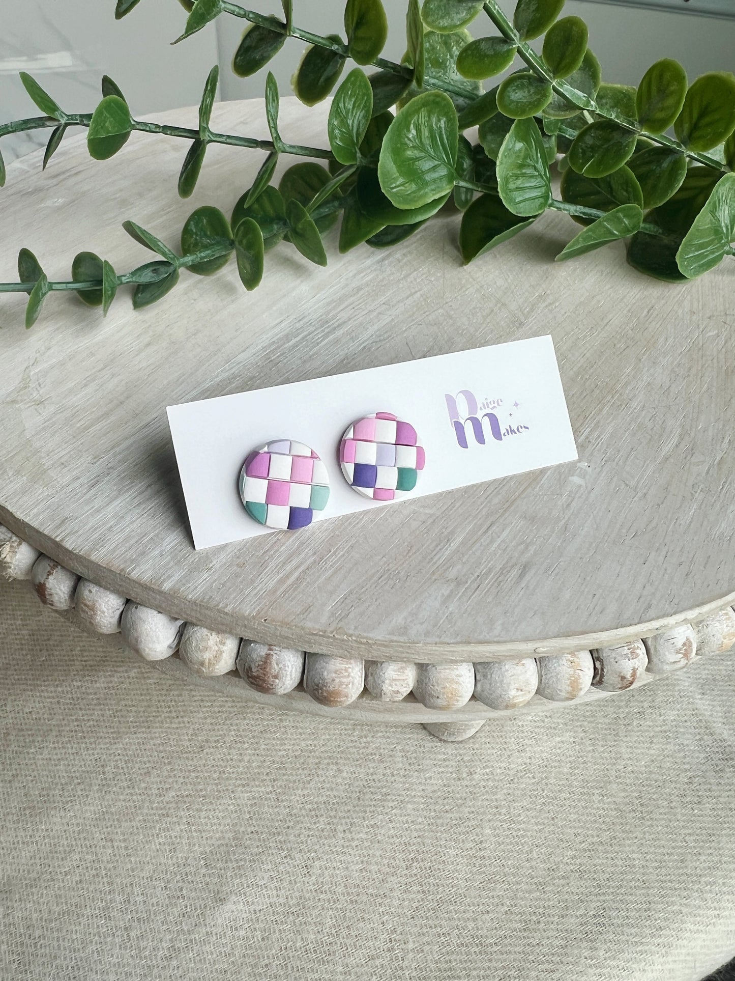 Pastel Checkered Circle Studs