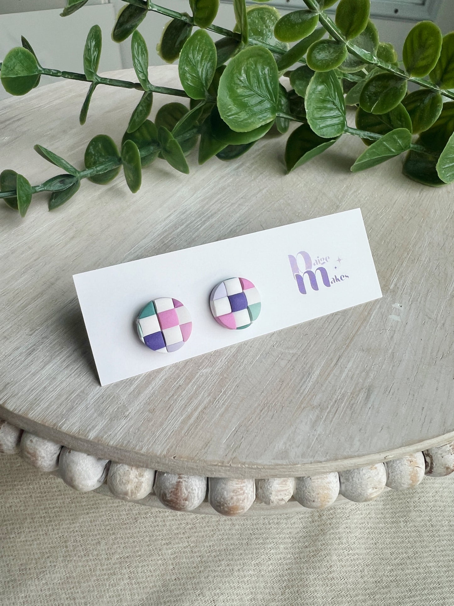 Pastel Checkered Circle Studs