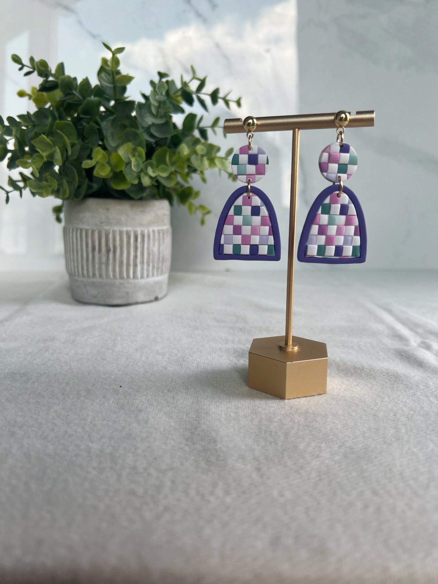 Pastel Checkered Dangle Earrings