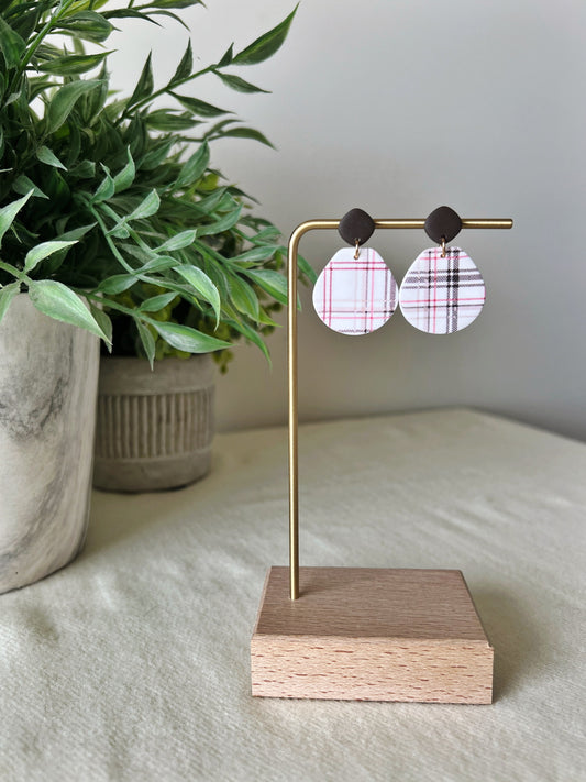 Classic Plaid Drops w/ Brown Stud Earrings