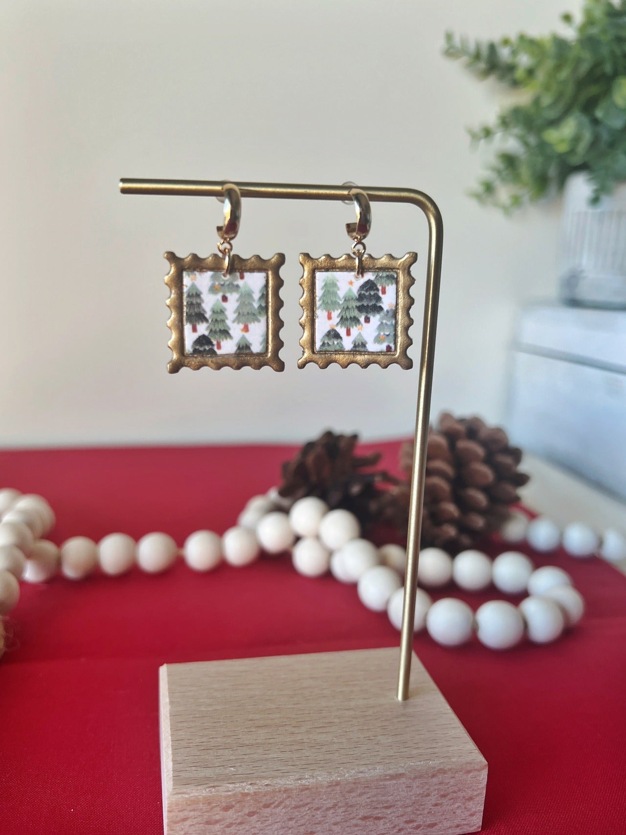 Christmas Tree Postal Stamp Earrings
