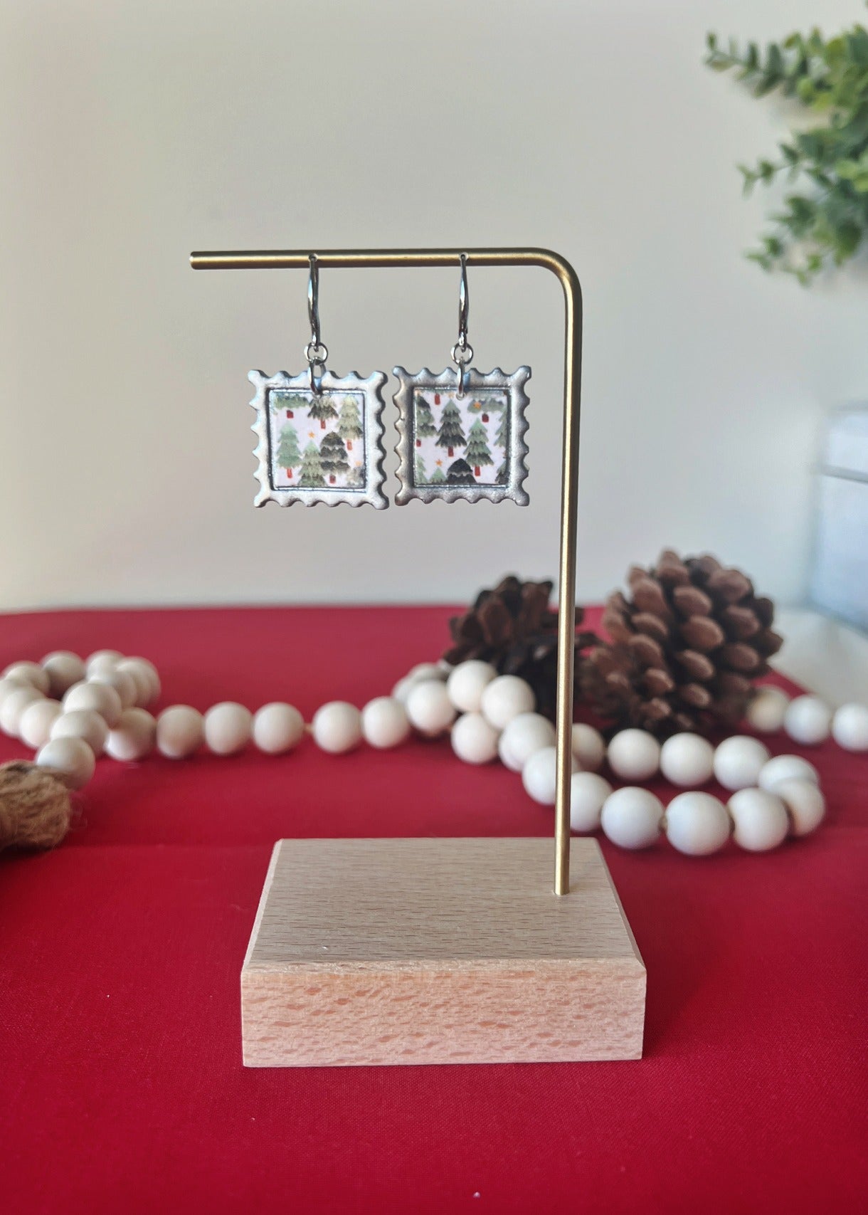Christmas Tree Postal Stamp Earrings