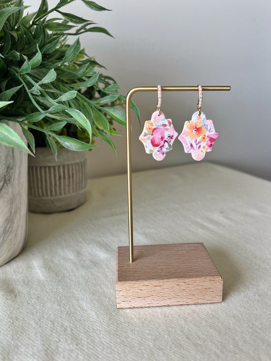 Watercolor Florals with Pearl Post Earrings